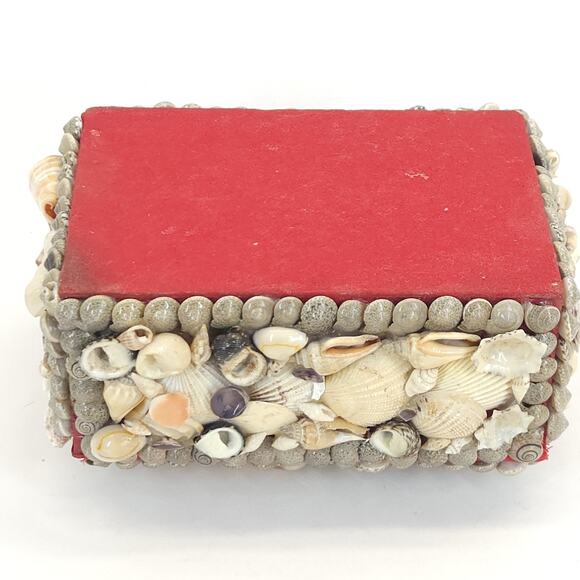 Vtg Seashell Jewelry Trinket Box Chest Sailor Valentine Nautical Handmade 6.5” - Picture 13 of 14